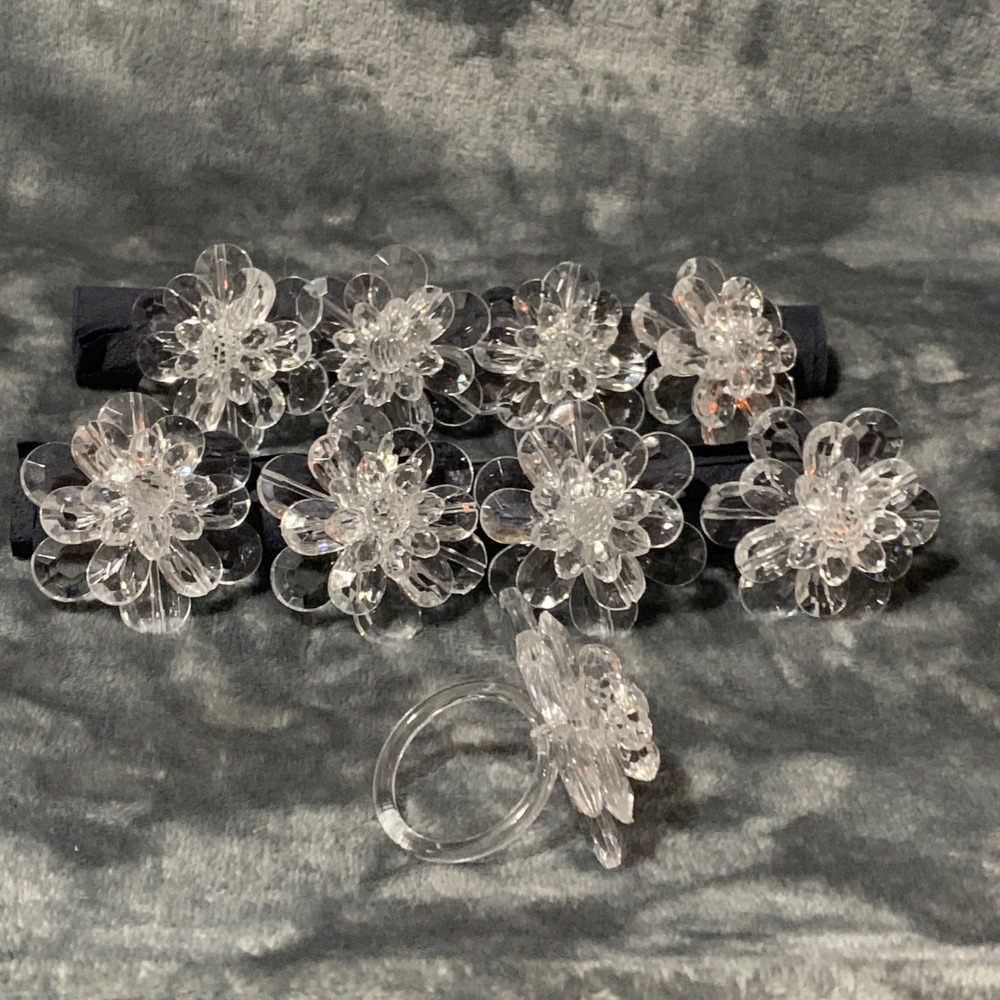 Clear Acrylic Flower Napkin Rings 3D Floral Set of 9 Party Wedding Shower